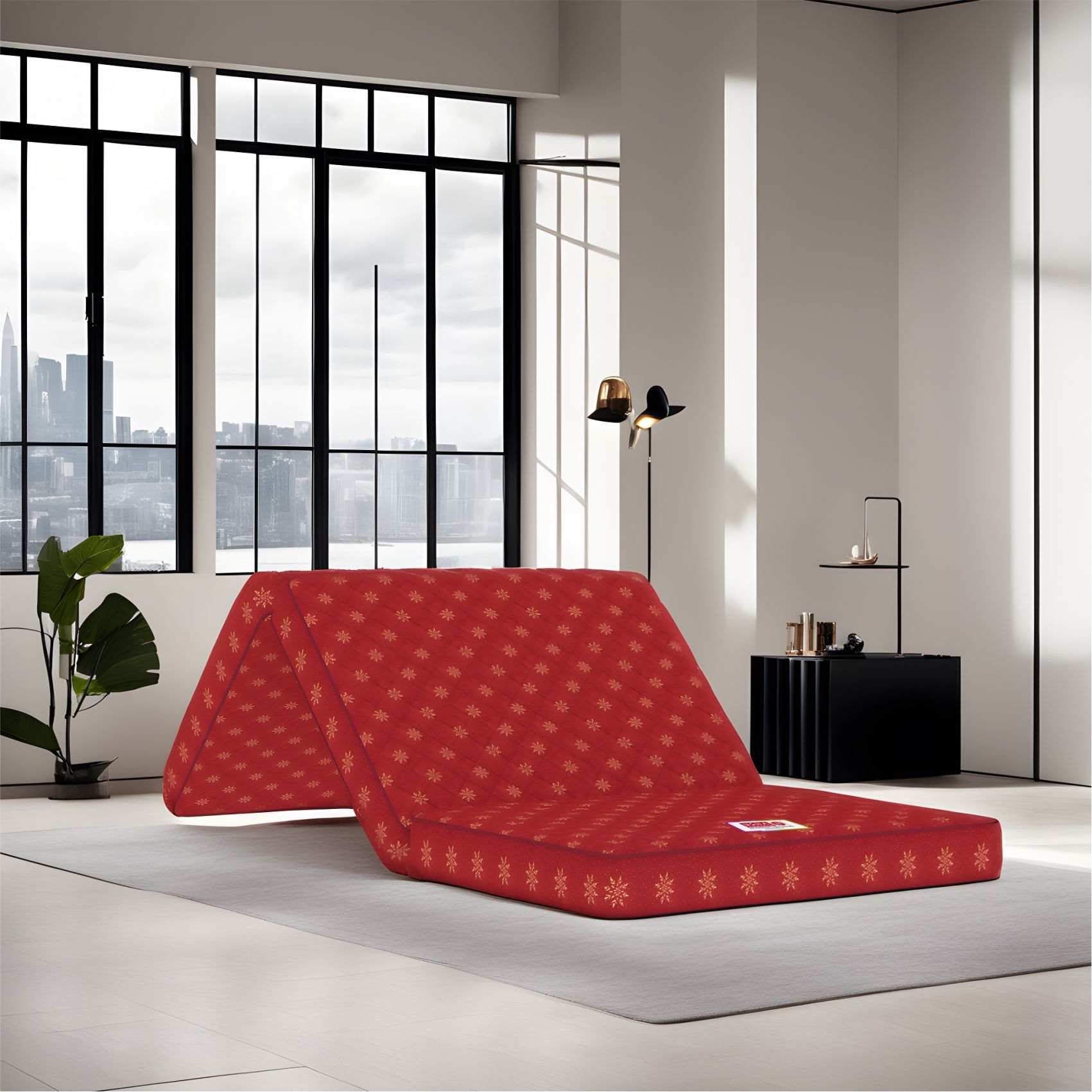 Usha Shriram Essentio 3 Fold Reversible Travel Bed at FACTORY RATE 4 inch Double PU Foam Mattress (L x W: 72 inch x 48 inch)