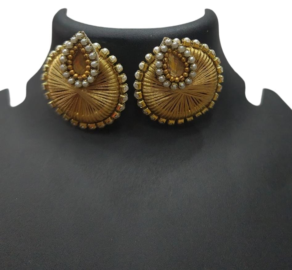 Designer Golden color round shape kundan earrings for women