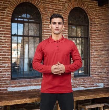 Men Polo T-Shirt Full Sleeves Red Men Polo T-Shirt Full Sleeves Red