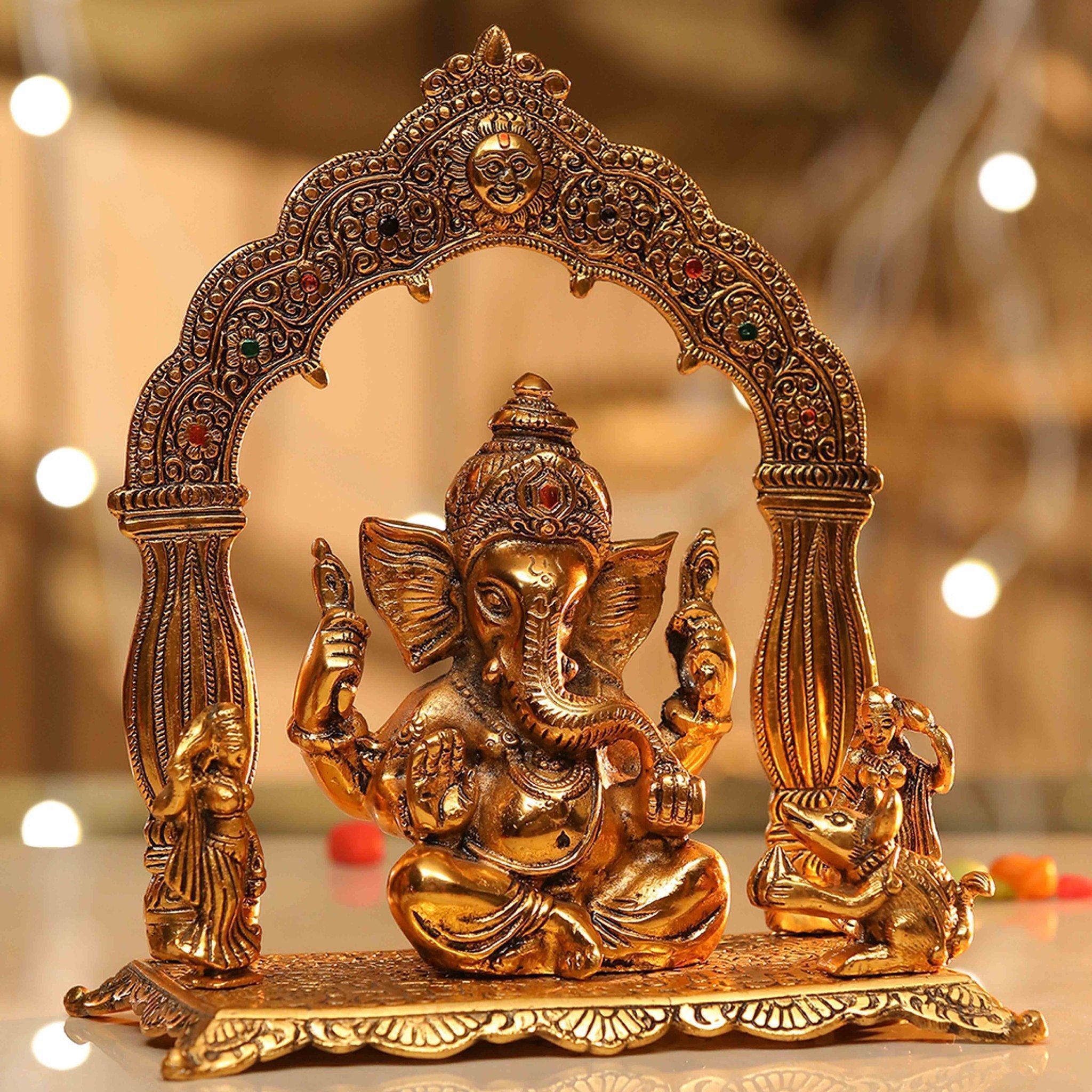 Aluminium  Showpiece Ganeshji darbar big gold (ASMAS175 G)