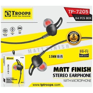 TP TROOPS 7205 MATT FINISH STEREO EARPHONE  BassBuds X1 in-Ear Wired Earphones with Extra Bass Driver and HD Sound