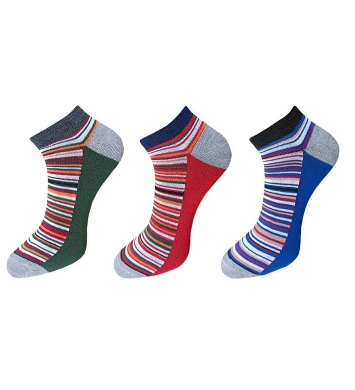 3_Pair Set Unisex Casual Cotton Striped Ankle Length Socks (Multicolor)-PID54087
