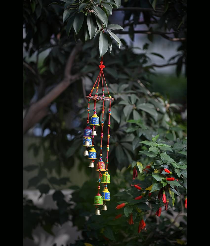 Fashion Bizz Handcrafted Rajasthani Colored Bells Wall Hanging Wind Chime - 45 cm