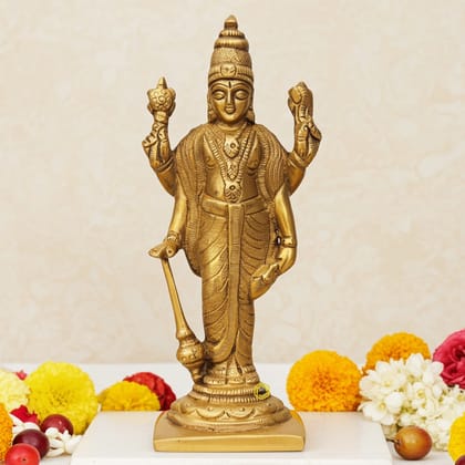Brass Vishnu Ji Idol - Premium Handcrafted Hindu God Statue, Height : 4.3 Inch (BSMAS388 B)