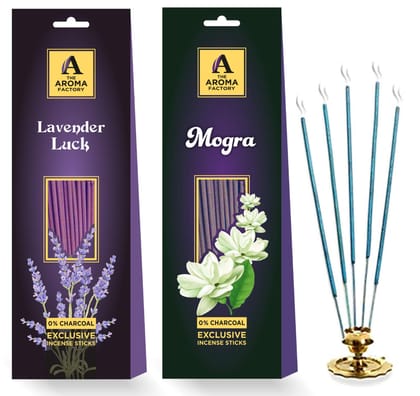 The Aroma Factory Mogra & Lavender Agarbatti for Pooja Incense Sticks,No Charcoal,100% Herbal Fragrance Agarbathi, 0% Surphates (Bottle Pack of 2x30 Sticks) The Aroma Factory Mogra & Lavender Agarbatti for Pooja Incense Sticks,No Charcoal,100% Herbal Fragrance Agarbathi, 0% Surphates (Bottle Pack of 2x30 Sticks)