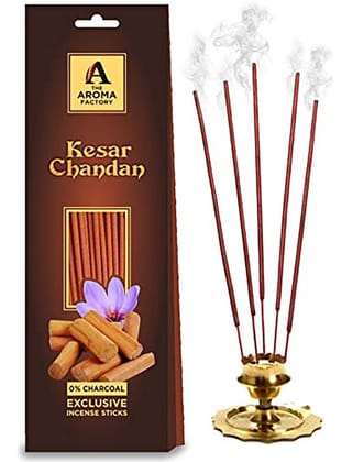 The Aroma Factory Kesar Chandan Agarbatti for Pooja, Saffron Sandal Incense Sticks, Charcoal Free & Low Smoke Agarbatti with Essential Oils & Natural Fragrance for Home, Offices (30Sticksx1Packet) The Aroma Factory Kesar Chandan Agarbatti for Pooja, Saffron Sandal Incense Sticks, Charcoal Free & Low Smoke Agarbatti with Essential Oils & Natural Fragrance for Home, Offices (30Sticksx1Packet)