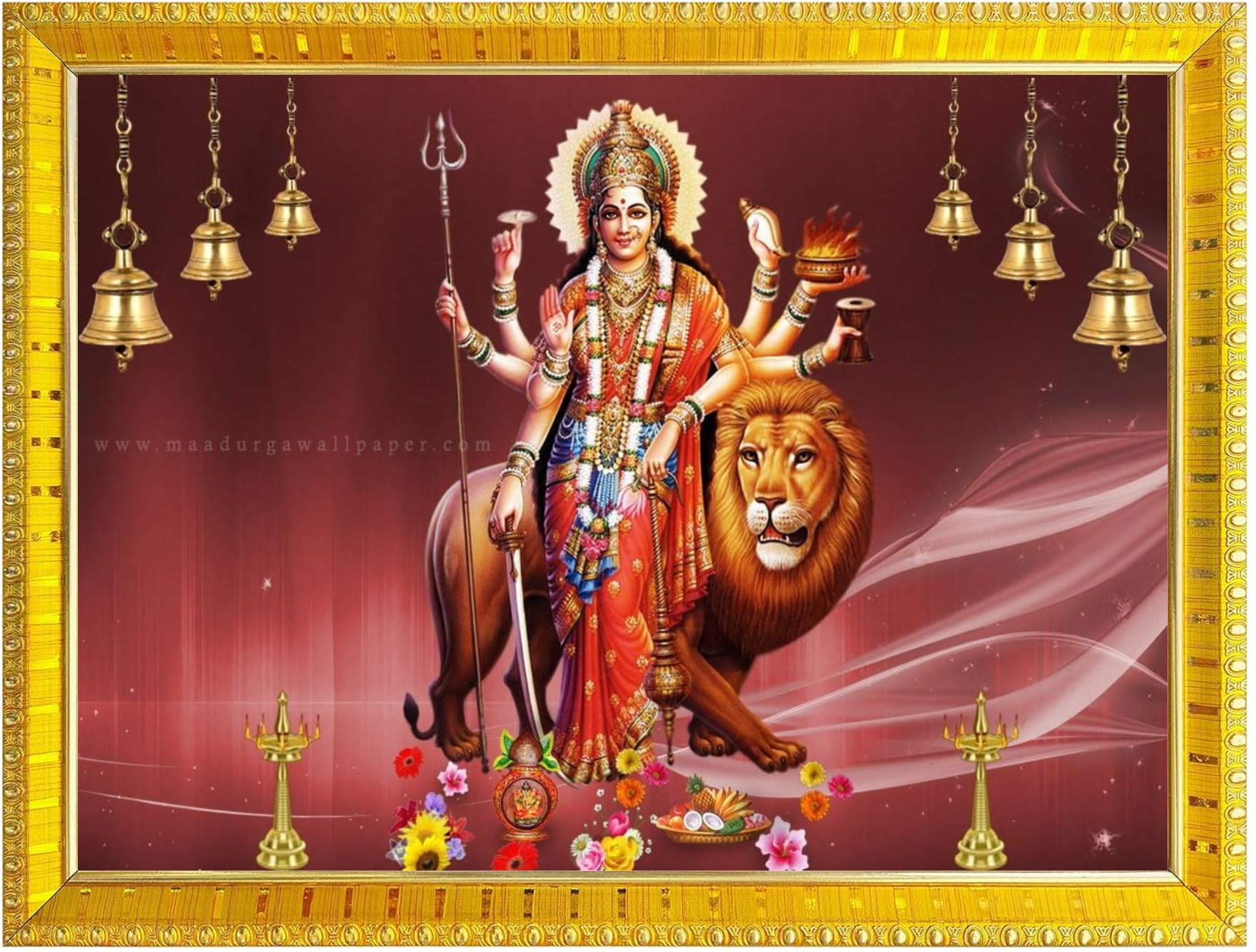 NOKKES Sherawali maa veshno maa durga maa photo Golden 5X7 Inch Photo Frame_AQW1