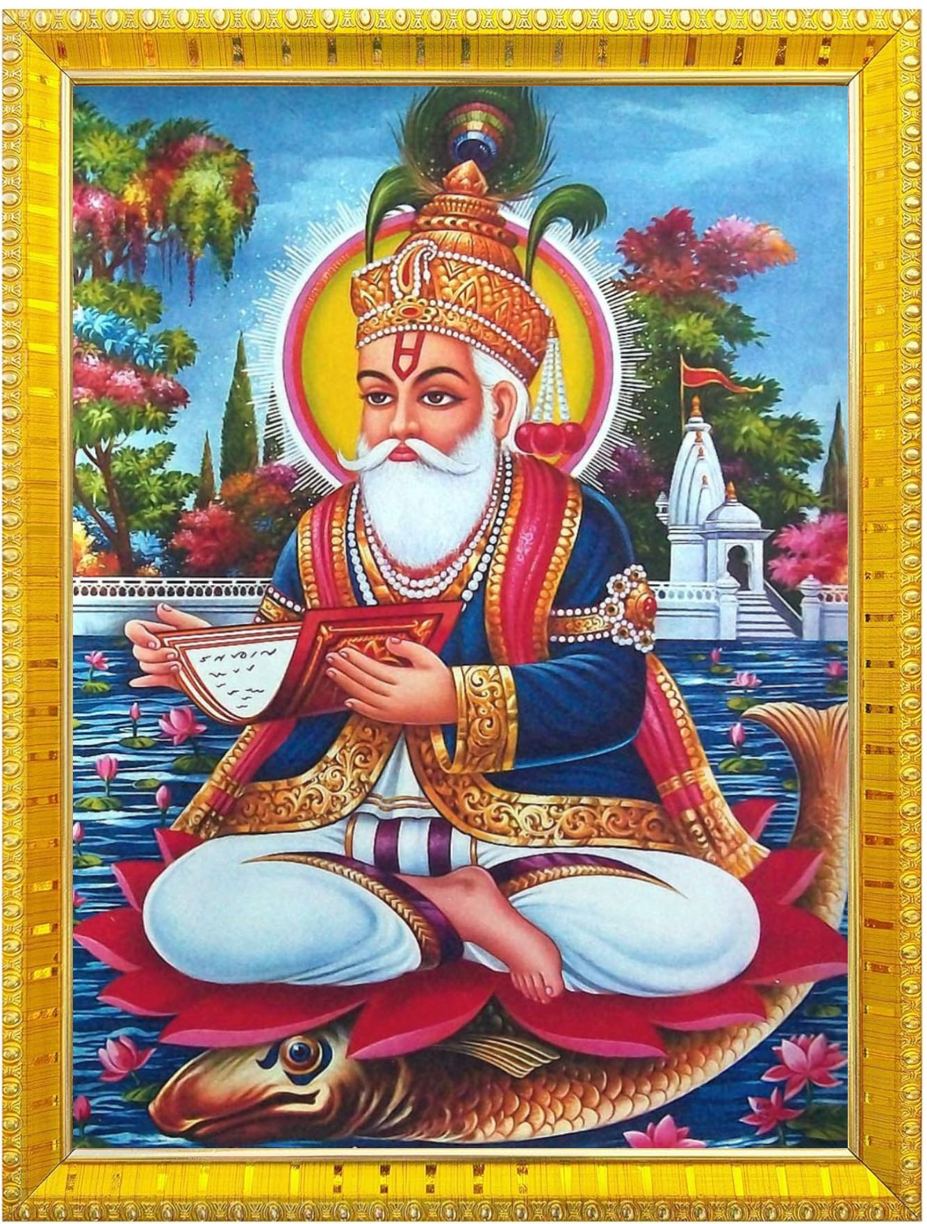 NOKKES Jhulelal Vishnu Avtar UDERO LAL sindhi god Golden 5X7 Inch Photo Frame_AQW6