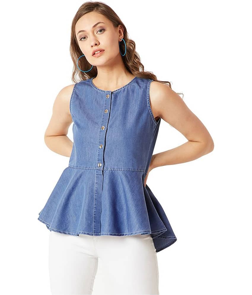 Miss Chase Women's Denim Asymmetrical Top ( Blue )
