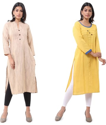 DESHBANDHU DBK - Multicolor Cotton Women's Straight Kurti ( Pack of 2 )