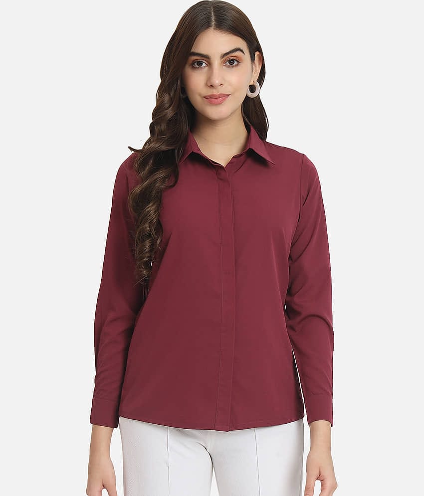 OTIRA Women Solid Poly Crepe Shirt ( Mint Green )