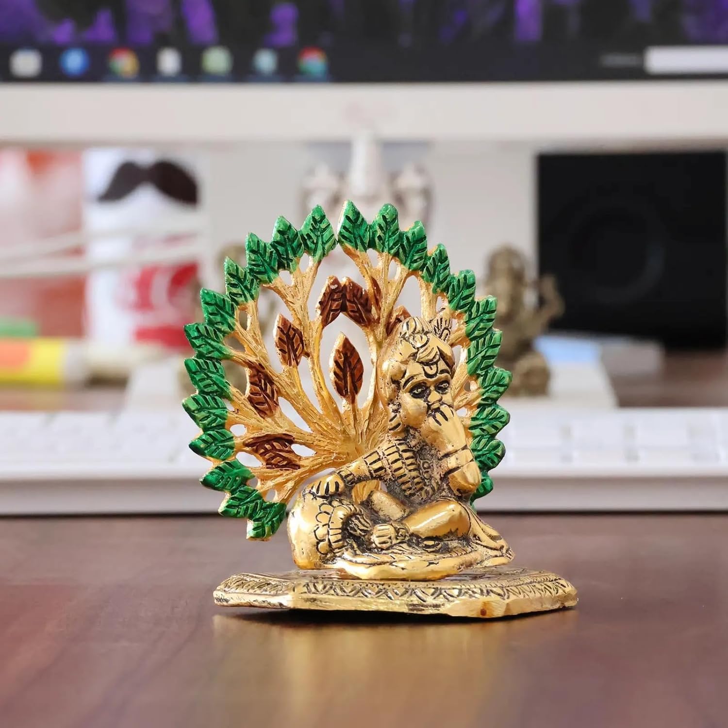 Dreamkraft Elegant Matki Krishna Murti - Divine White Metal Krishna Idol for Home Temple Pooja Office Decor - Intricate Laddu Gopal Statue Showpiece (10 x 8 x 10 cm, Gold, 1 Piece)