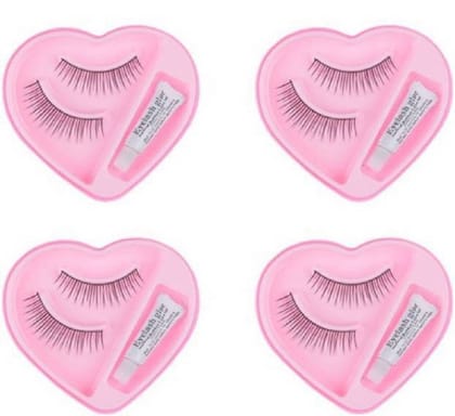 Glamezone Black Long False Eyelashes With Glue for Pretty Eye Makeup Combo Pack Of 4