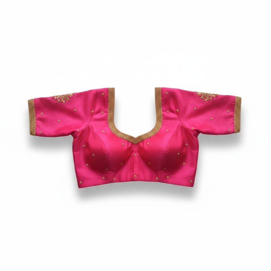Pink Silk Embroidered Readymade Saree Blouse