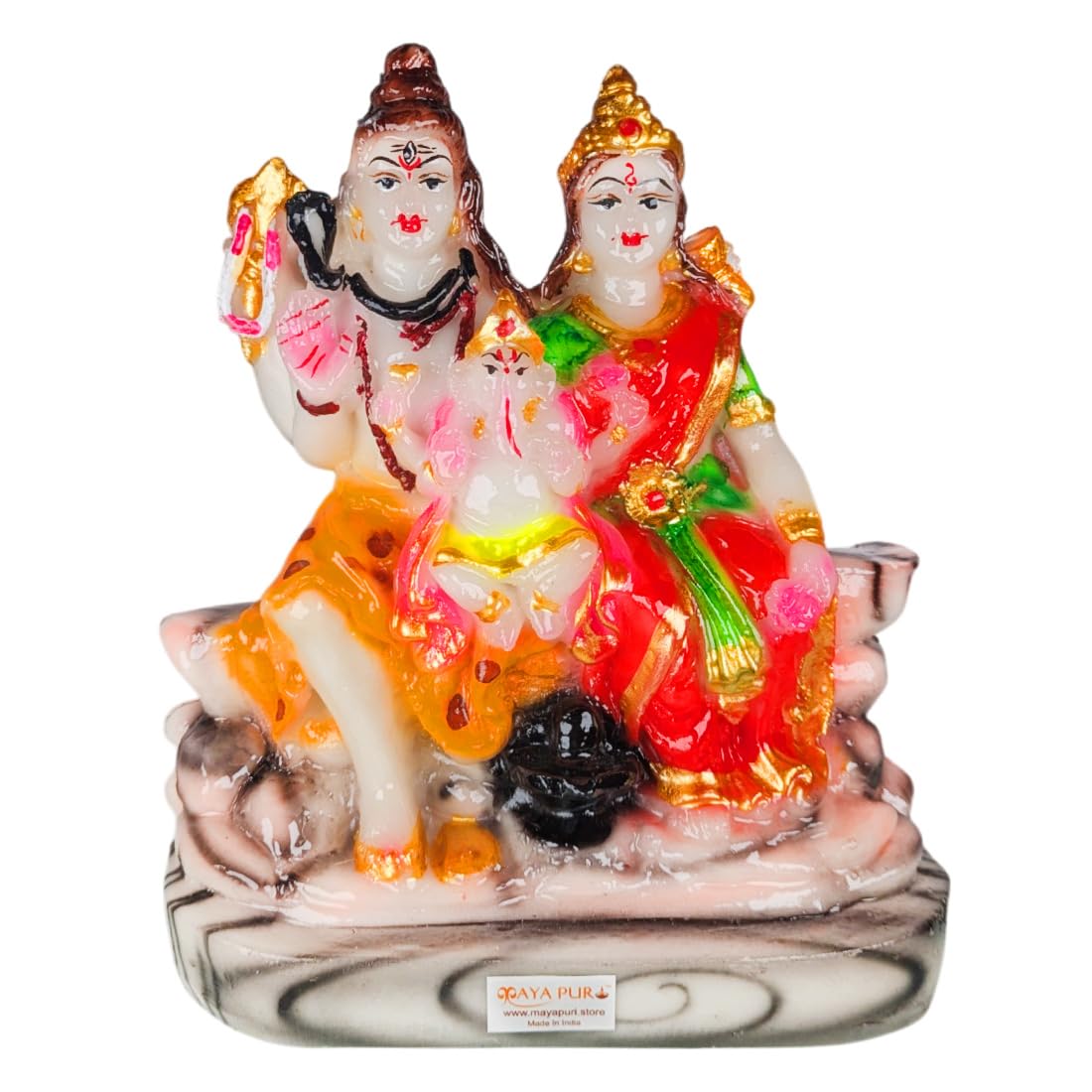 MAYAPURI Stone Dust Shiva Parvati Murti, Shiv Parivar Bholenath Shankar Maa Parvati Ganesh Family Marble Dust Idol Statue for Pooja or Decor (Height : 6 Inches)