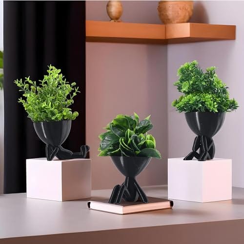 Kuber Industries 3 Pcs Set Plastic Mini Artificial Plants with Pot | Table Top & TV Unit Decorative Items for