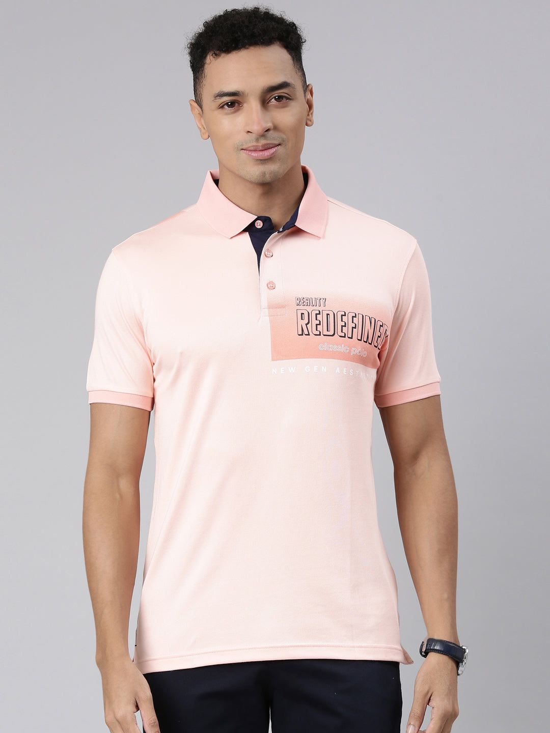 Classic Polo Men's Half Sleeve Peach Polo Neck Cotton Blend Slim Fit T-Shirt | VIVID POLO - 33 B SF P