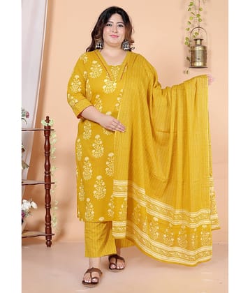 Avnii Women Cotton Printed Straight Kurti With Pants ( Yellow )