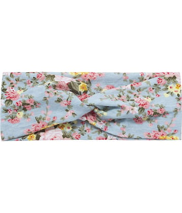 FOK 2 Pc Flower Printed Twist Knotted Yoga Sport Head Wrap Hairband Women and Girls - Sea Green
