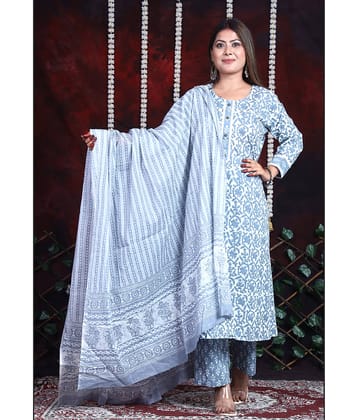 Avnii Cotton Printed Kurti With Pants Women's Stitched Salwar Suit - Grey ( Pack of 1 )