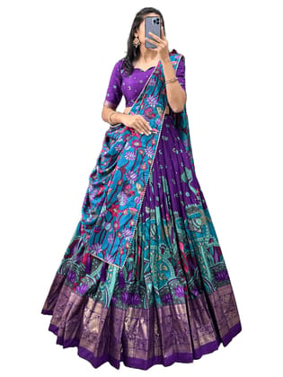 Shringar House Traditional Premium Floral Print & Foil Work Lehenga Choli Set for Wedding, Ethnic Wear with Embroidered Gota Patti Border Lehenga Choli Dupatta Set with Unstitched Blouse (Purple) Shringar House Traditional Premium Floral Print & Foil Work Lehenga Choli Set for Wedding, Ethnic Wear with Embroidered Gota Patti Border Lehenga Choli Dupatta Set with Unstitched Blouse (Purple)