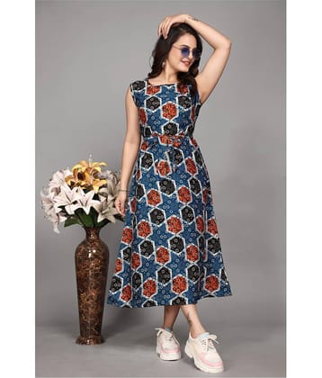 Devakii Women Crepe Printed Fit & Flare Dress ( Red )