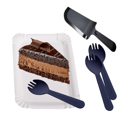 Black Cake Knife, Forks & Disposable Plates Set - Set of 21 PC Black Cake Knife, Forks & Disposable Plates Set - Set of 21 PC
