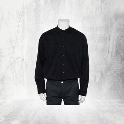 Men's Solid Black Mandarin Collar Cotton Shirt | Breathable & Versatile | Casual Wear