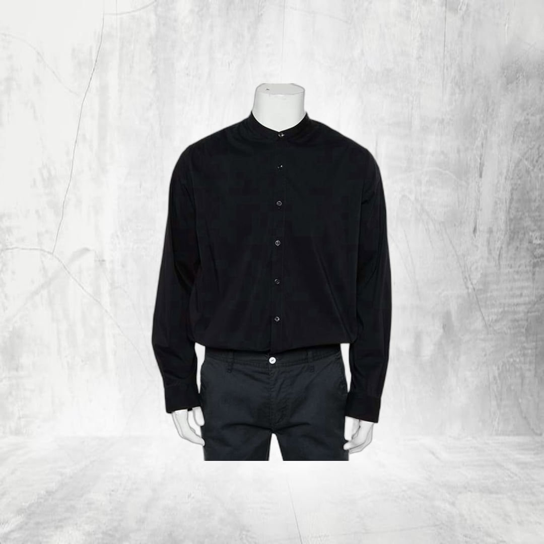Men's Solid Black Mandarin Collar Cotton Shirt | Breathable & Versatile | Casual Wear