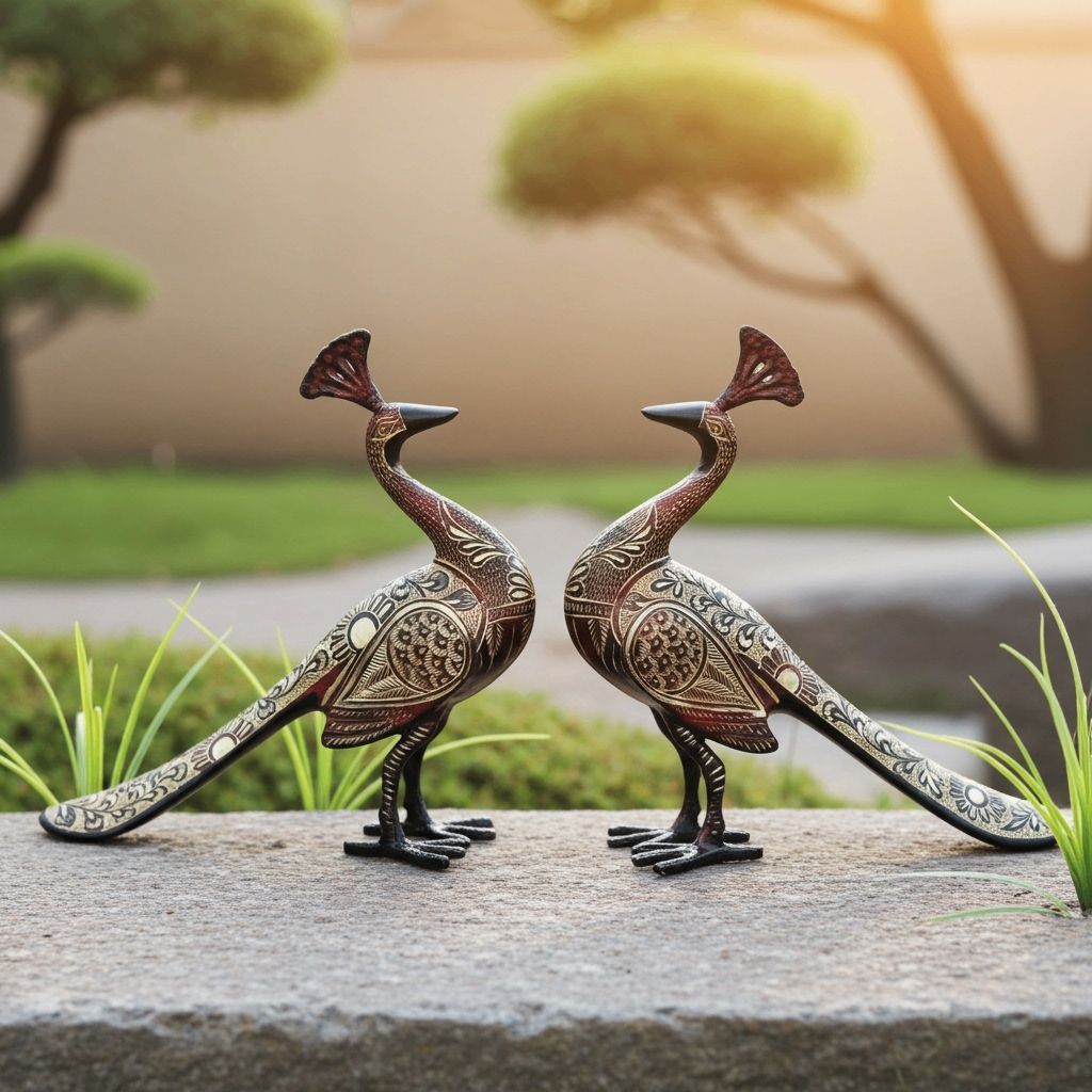 Brass Peacock Pair Showpiece for Home, Hotel & Office Decor, Height : 9.2 Inch (ANMAS251 B)