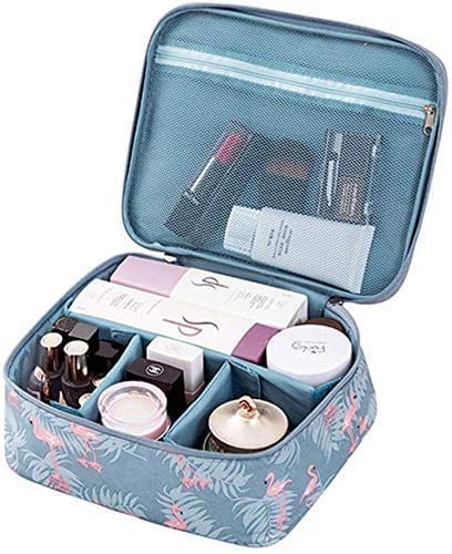 Flamingo Print Travel Makeup Bag with Adjustable Dividers - Portable Cosmetic Organizer