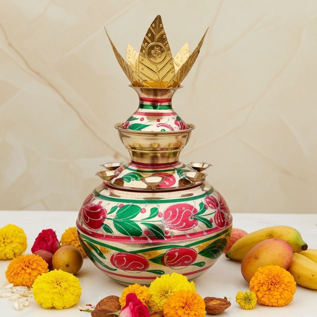 Brass Multicolored Mangal Kalash, (ZMAS417 D)