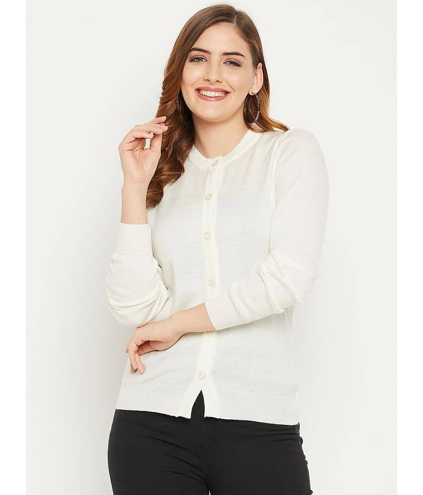 zigo Woollen Round Neck Women's Buttoned Cardigans - White (Pack of 1)