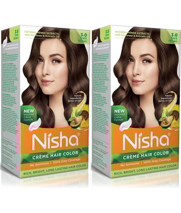 Nisha Creme Hair Color 3.0 Dark Brown 120g Pack of 2, Permanent Hair Colour for Women Men, No Ammonia 100% Grey Coverage