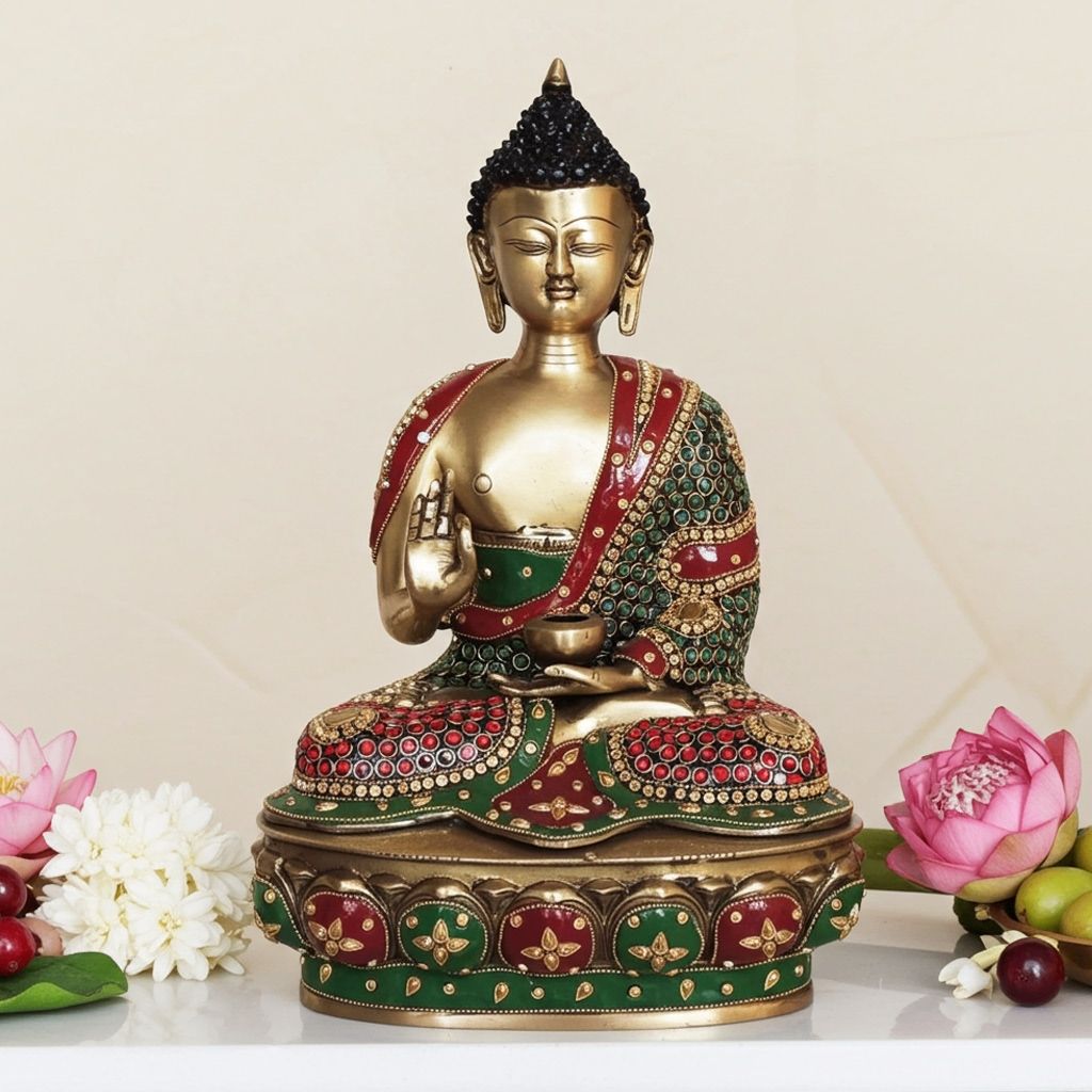 Brass Buddha Ji Idol - Handcrafted Divine Showpiece, Height : 15 Inch (BSMAS1547 G)