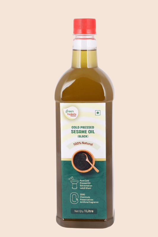 Green Habits Cold Pressed Black Sesame Oil (1 Litre) | 100% Natural Lakdi Ghani Extract | Culinary & Wellness