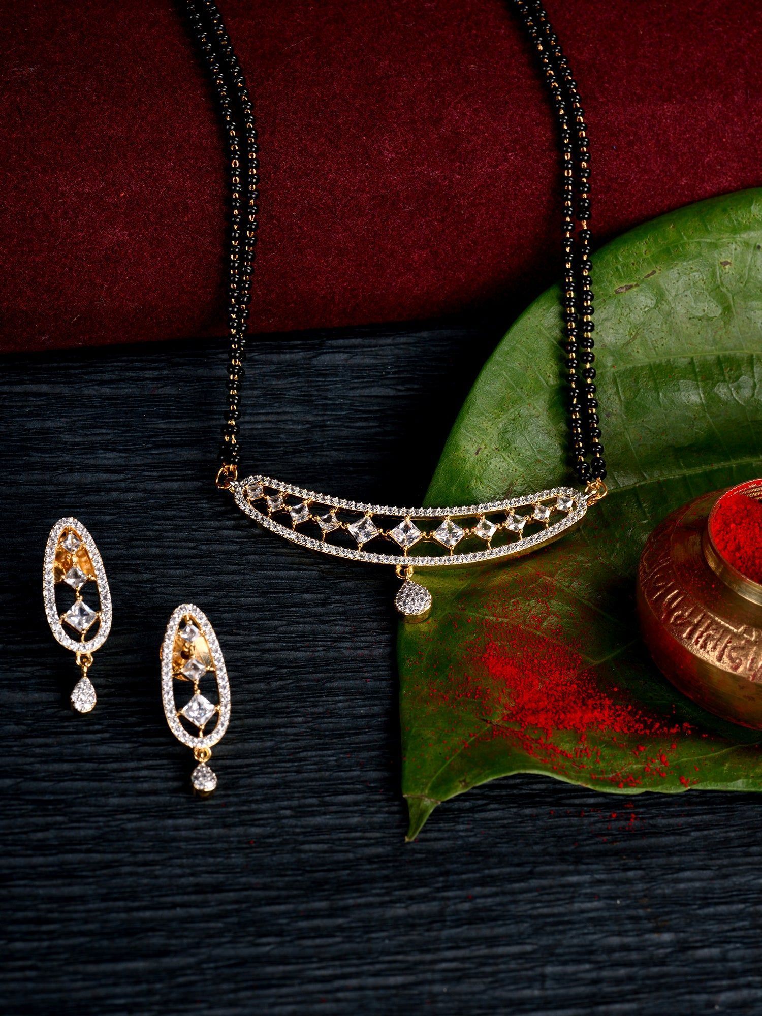 Gold Plated White AD Studded Mangalsutra Earrings
