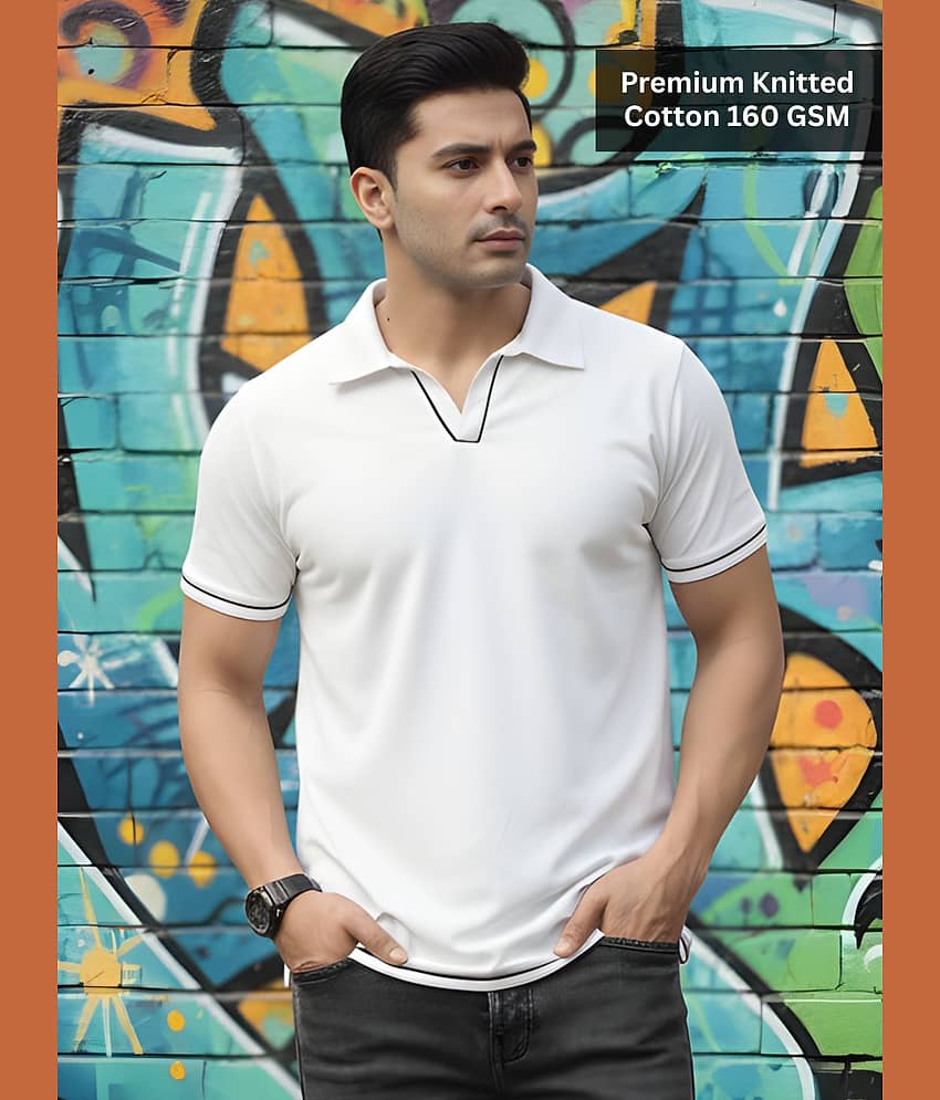 Rigo Men Cotton Regular Fit Solid Polo T Shirt ( White )