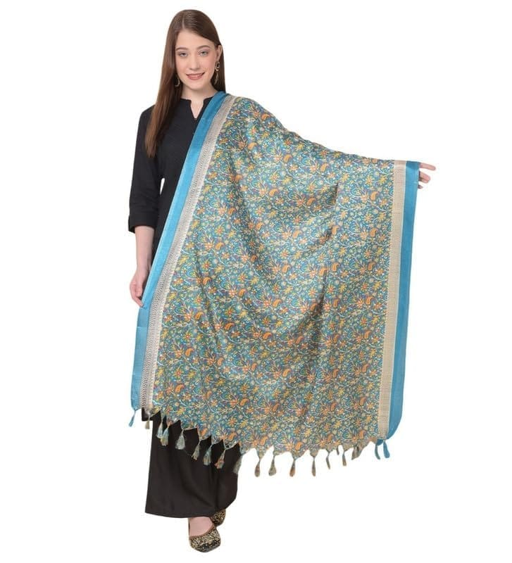 Women's Art Silk Printed Dupatta (Turquoise)-PID47005