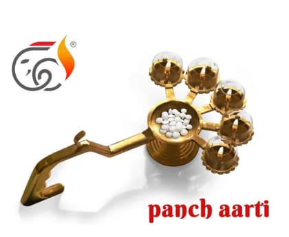 Panch Aarti - Brass Aarti with Five Diya having Borosilicate Glass Cover