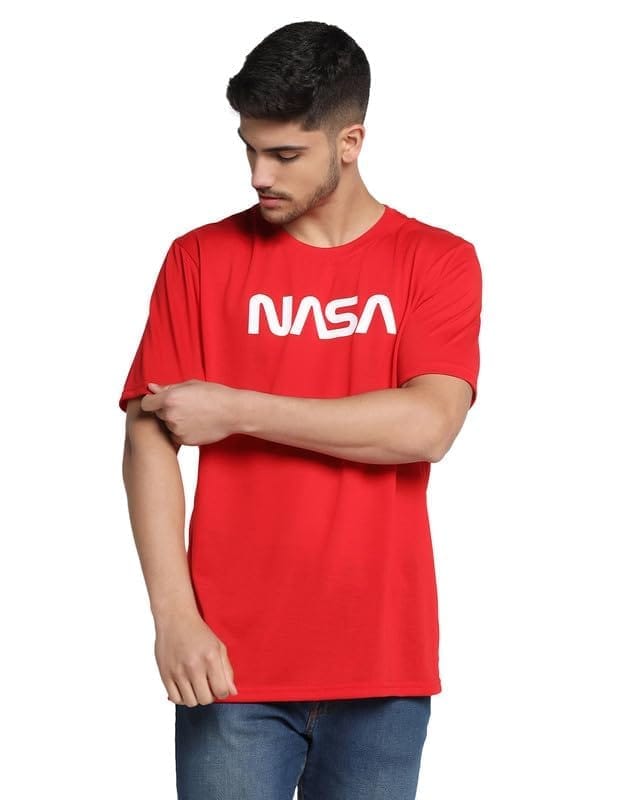 Men's Casual Half Sleeve Printed Cotton Blended Round Neck T-Shirt (Red, XS)-PID47140