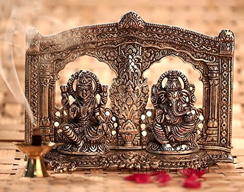 DreamKraft White Metal Silver Color Laxmi Ganesh Temple