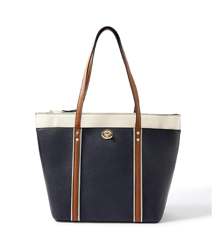 Women's Faux Leather Large Shoulder Zipper Handbag (Dark Blue)-PID57463