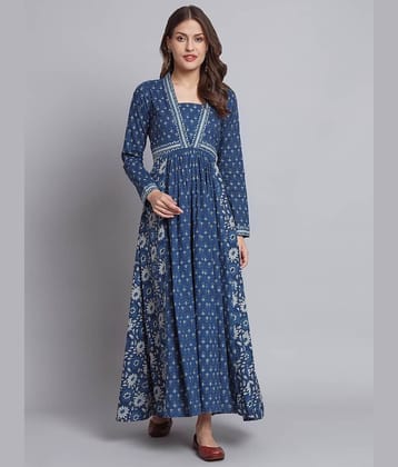 Vbuyz Women Cotton Printed Ethnic Dress ( Indigo )