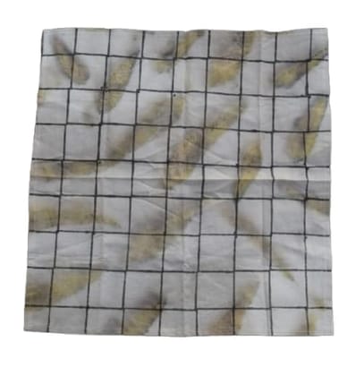 Tulip Traditional Artisians' Upliftment Livelihood Program Checkered Hankie with Floral Paisley Pattern, Grey and Gold, Square Cloth, Wool Blend