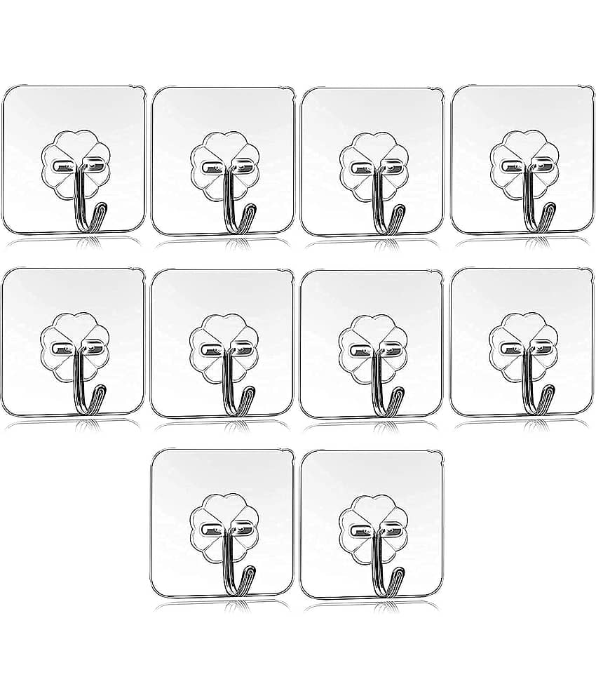 Self Adhesive Wall Hooks, Heavy Duty Sticky Hooks for Hanging Waterproof Transparent Adhesive Hooks for Wall, Wall Hangers for Hanging Kitchen Bathroom Bedroom Accessories(10 piece)