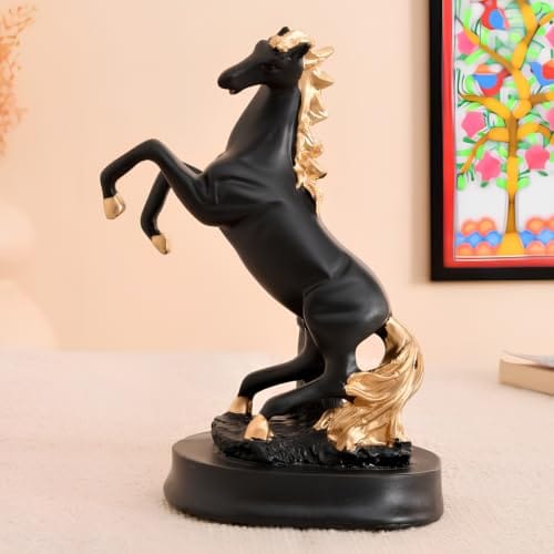 Resin Animal Figurine Showpiece, 18x10 cm, Black & Gold, for Home Decor