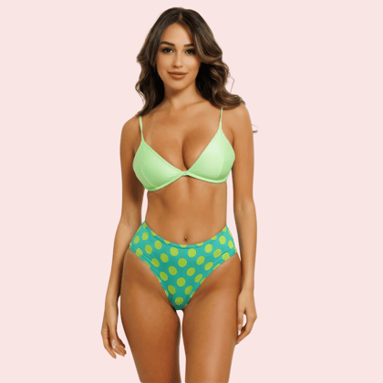 High-Waisted Polka Dot Bikini Bottom – Retro Green Vibes (Bottom Only)