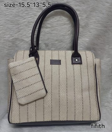 Cream Cotton Azrak Print Jute Tote Bag with Complimentary Pouch