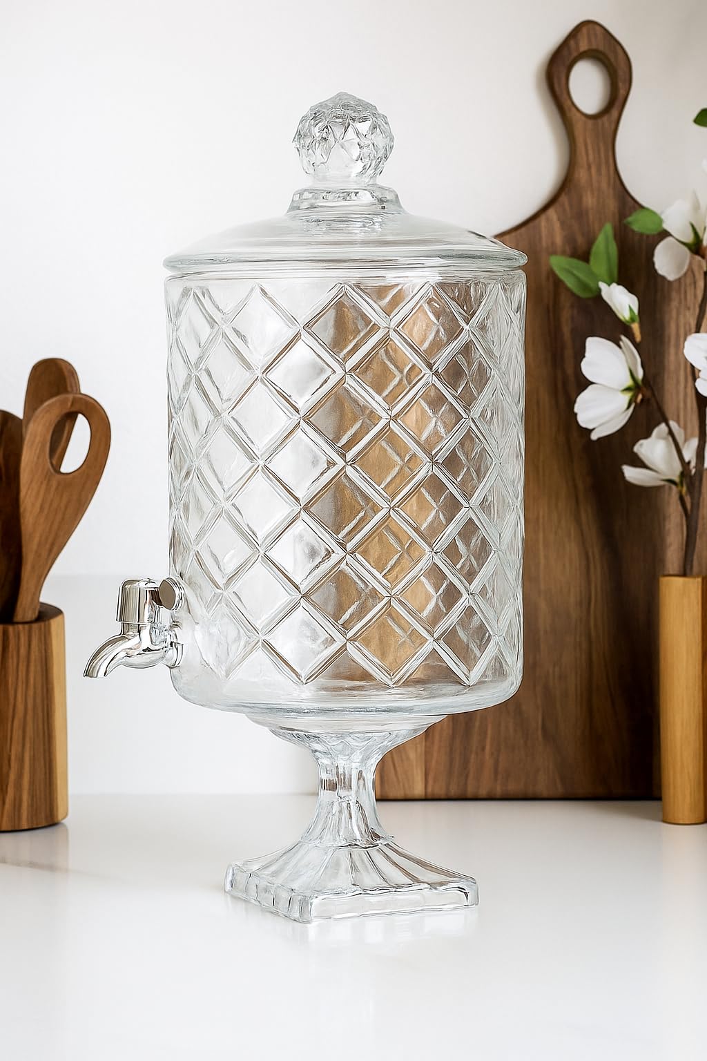 Glass Water Dispenser, 4500 ML, Set of 1, Pitcher with Lid, Perfect for Party, Office, Home & Kitchen Glassware, Water Jug for Juice and Cold Drinks (NO Design Choice Available)